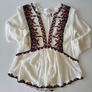 Akemi and Kin Anthro White Mesh Tunic Blouse Red and Black Accents SMALL